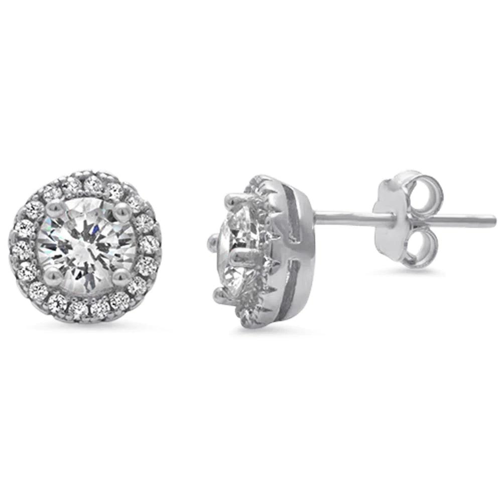 Sterling Silver Halo CZ Stud Earring And Thickness 8.35mm