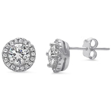 Load image into Gallery viewer, Sterling Silver Halo CZ Stud Earring And Thickness 8.35mm