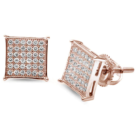 Sterling Silver Princess Black Hip Hop Micro Pave Cubic Zirconia Stud Earrings