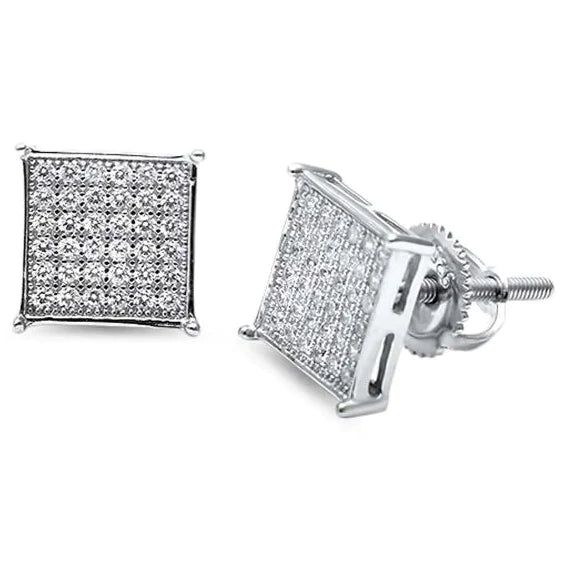 Sterling Silver Princess Black Hip Hop Micro Pave Cubic Zirconia Stud Earrings