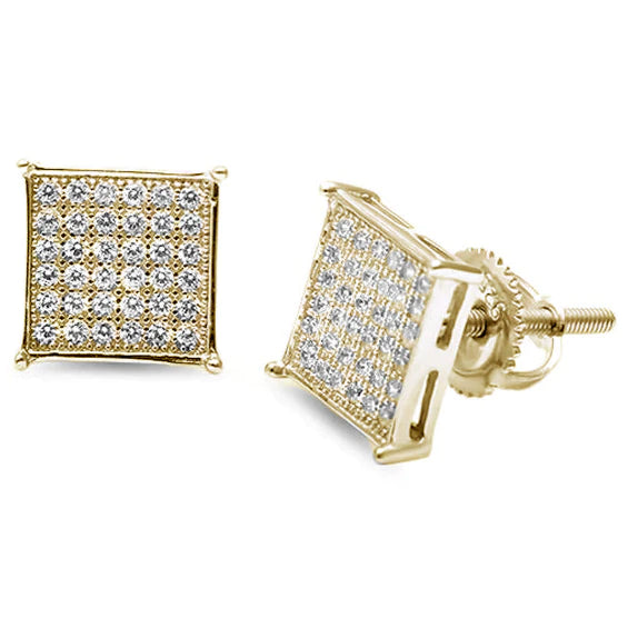 Sterling Silver Princess Black Hip Hop Micro Pave Cubic Zirconia Stud Earrings