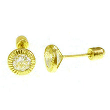 Load image into Gallery viewer, 14K Yellow Gold Diamond Cut Bezel Set Round CZ With Screw Back Stud Earrings