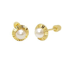 Load image into Gallery viewer, 14K Yellow Gold Shell Pearl Stud Earrings With Screw Back
