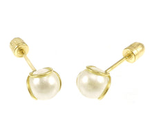 Load image into Gallery viewer, 14K Yellow Gold Pearl Stud Earrings With Screw Back