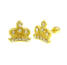 Load image into Gallery viewer, 14K Yellow Gold Crown With Screw Back Stud Earrings