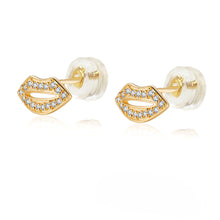 Load image into Gallery viewer, 14K Yellow Gold Micro Pave CZ Lip Stud Earrings With Silicone Backing
