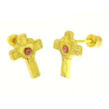 Load image into Gallery viewer, 14K Yellow Gold Small Cross With Screw Back Stud Earrings