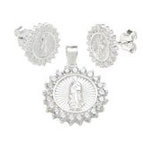Sterling Silver Lady Of Guadalupe With Cubic Zirconia Earrings And Pendant Set