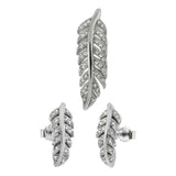 Sterling Silver CZ Feather Earring and Pendant Set
