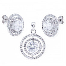 Load image into Gallery viewer, Sterling Silver Center 6MM Pave Set Round Cz Earring and Bracelet Set with Pendant Diameter of 15.30MM and Earring Diameter of 13.70MM