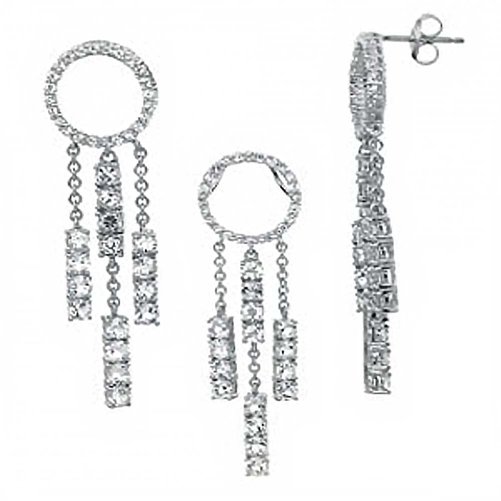 Sterling Silver White Round Topaz Earrings and Pendant with 16  Rolo ChainAnd Earring Dimension of 14MMx57.15MM and Pendant Dimension of 14MMx44.45MM