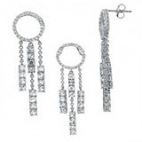 Sterling Silver White Round Topaz Earrings and Pendant with 16  Rolo ChainAnd Earring Dimension of 14MMx57.15MM and Pendant Dimension of 14MMx44.45MM