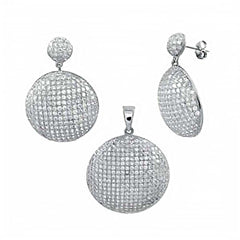 Sterling Silver Micro Pave Cz Round Earrings and Pendant Set with Earring Diameter of 22MM and Pendant Dameter of 28MM