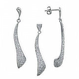 Sterling Silver Micro Pave Cz Earrings and Pendant Set with Earring Dimension of 8MMx50.8MM and Pendant Dimension of 47.63MM