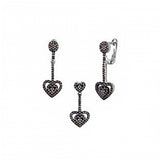 Sterling Silver Heart Nano Stone Clear CZ Pendant and Earrings Set with Pendant Dimensions of 10MMx23.81MM and Earring Dimensions of 10MMx28.58MM