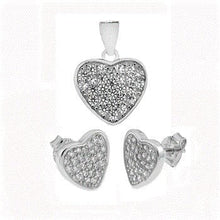 Load image into Gallery viewer, Sterling Silver Pave CZ Heart Earrings and Pendant Set