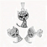 Sterling Silver Cat Earrings and Pendant Set