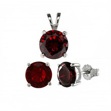 Load image into Gallery viewer, Sterling Silver Round Garnet CZ Earrings and Pendant SetAnd Pendant CZ Size of 7MM and Earrings CZ size of 6MM