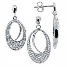 Load image into Gallery viewer, Sterling Silver Micro Pace Grade AAA Cz Earrings and Pendant with Earring Dimension of 12MMx28.58MM and Pendant Dimension of 14MMx31.75MM