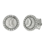 Sterling Silver Crescent Moon On Pearl Shell With CZ Stud Earrings