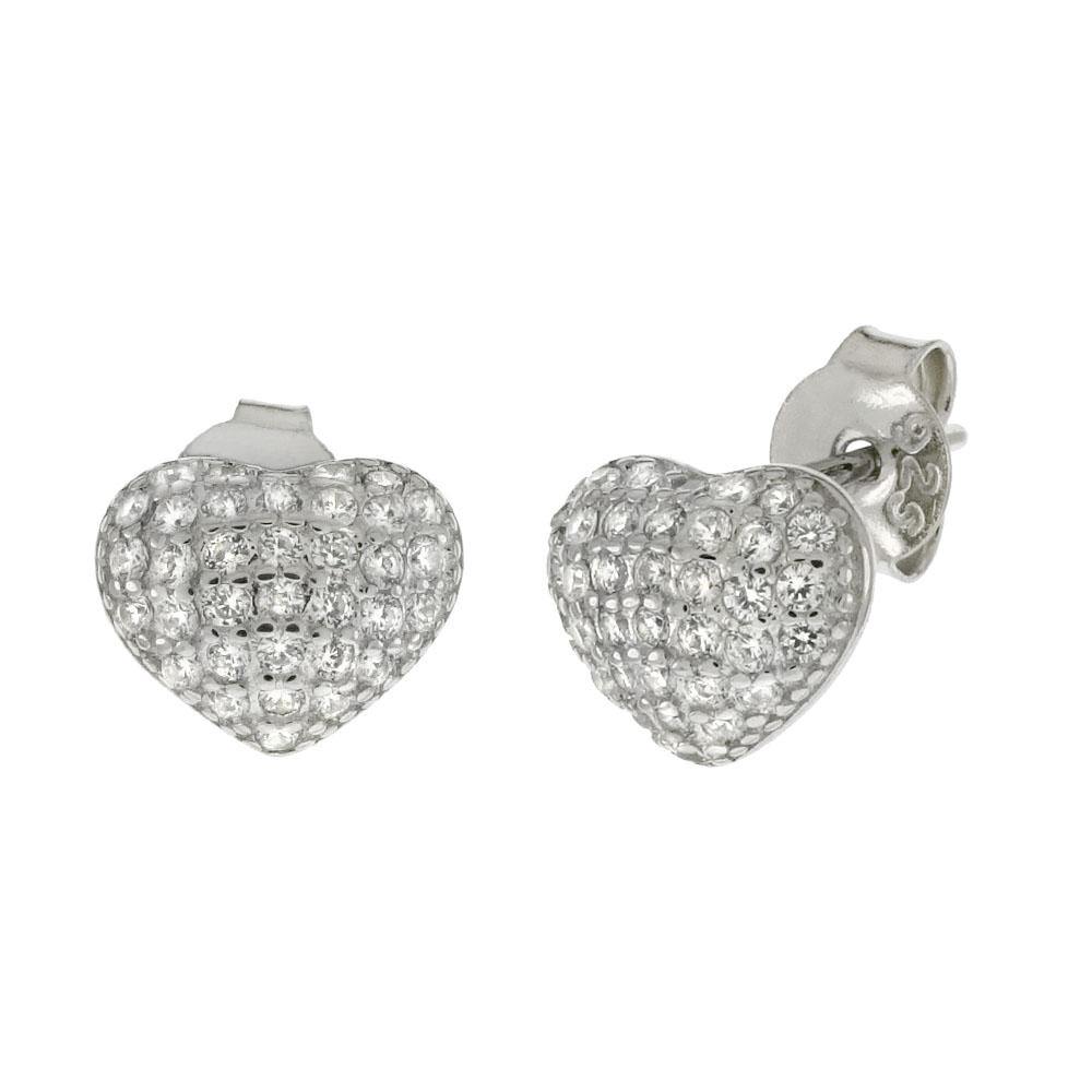 Sterling Silver Heart Micro Pave Cubic Zirconia Stud Earrings