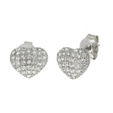 Sterling Silver Heart Micro Pave Cubic Zirconia Stud Earrings