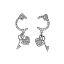 Load image into Gallery viewer, Sterling Silver Pave CZ Key And Lock Dangle EarringsAnd Length 1 inchAnd Width 8.8 mm