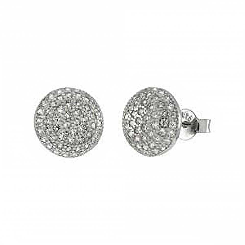 Sterling Silver Round Shaped Micro Pave Cubic Zirconia Post Earrings
