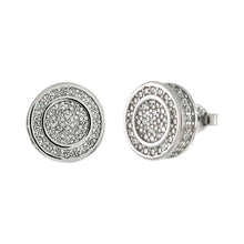 Load image into Gallery viewer, Sterling Silver Rhodium Plated Round Shaped Micro Pave CZ Stud Earrings