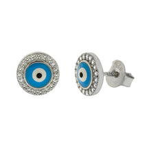 Load image into Gallery viewer, Sterling Silver Evil Eye CZ Stud Earrings