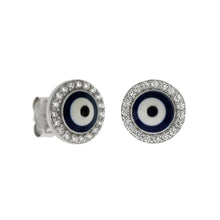Load image into Gallery viewer, Sterling Silver Dark Blue Evil Eye With Cubic Zirconia Rhodium Stud Earrings - silverdepot
