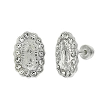 Load image into Gallery viewer, Sterling Silver Lady of Guadalupe Screw Back With Rainbow Crystal Stud Earrings - silverdepot