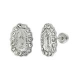Sterling Silver Lady of Guadalupe Screw Back With Rainbow Crystal Stud Earrings