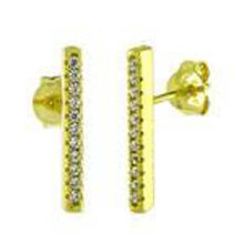 Load image into Gallery viewer, Sterling Silver Yellow Gold Plated Bar Shaped Stud Earrings With CZ StonesAnd Length ??? inchAnd Width 2mm