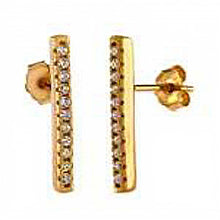 Load image into Gallery viewer, Sterling Silver Rose Gold Plated Bar Shaped Stud Earrings With CZ StonesAnd Length ??? inchAnd Width 2mm