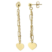 Load image into Gallery viewer, Italian Sterling Silver Gold Plated Paperclip Rope With Heart Earrings
