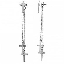 Load image into Gallery viewer, Sterling Silver Dangling Cross Italian Earrings