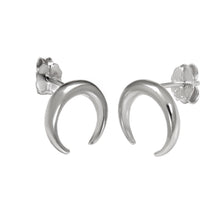 Load image into Gallery viewer, Sterling Silver Crescent Moon Rhodium Stud Earrings
