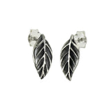 Sterling Silver Leaf Oxidized Stud Earrings