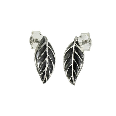 Sterling Silver Leaf Oxidized Stud Earrings
