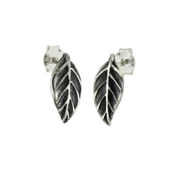 Sterling Silver Leaf Oxidized Stud Earrings