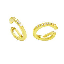 Load image into Gallery viewer, Sterling Silver Gold Plated One Line Cubic Zirconia Ear Cuff Earrings