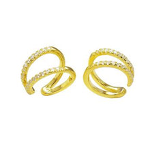Load image into Gallery viewer, Sterling Silver Gold Plated Two Lines Cubic Zirconia Ear Cuff Earrings