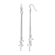 Load image into Gallery viewer, Sterling Silver Double Cross Dangle Earrings