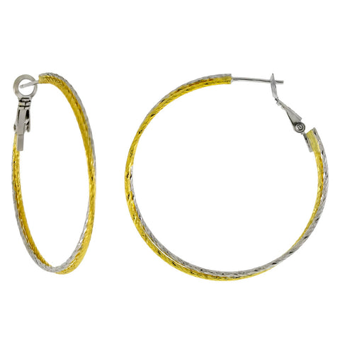 Sterling Silver Double Diamond Cut Tube Rhodium Gold Plated Hoop Earrings