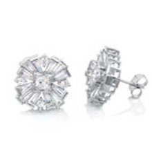 Load image into Gallery viewer, Sterling Silver Round Cross Earrings with Hand Set Clear Cz and 5MM Center CzAnd Earring Width of 15MM