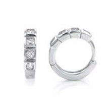 Load image into Gallery viewer, Sterling Silver Huggie Earrings with 4 Clear CzAnd earring Diameter of 12.5MM and Earring Width of 3MM
