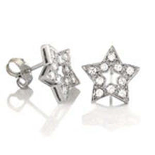 Load image into Gallery viewer, Sterling Silver Open Star Earrings with Cleart CzAnd Earring Width of 12MM