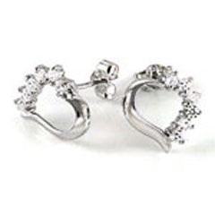 Sterling Silver Open Heart Shape Earrings with Clear CzAnd Earring Dimension of 12.4MMx12.4MM