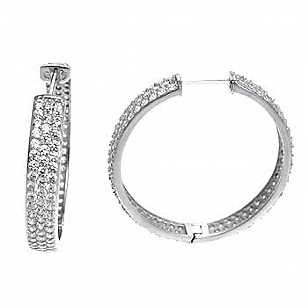 Sterling Silver 3 Line Cubic Zirconia Huggie Earrings